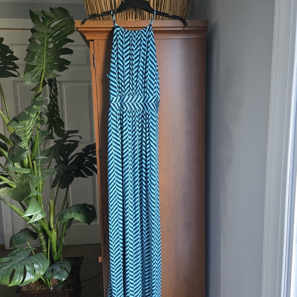 LOFT Blue Maxi Dress with Geometric Pattern - Picture 3 of 4